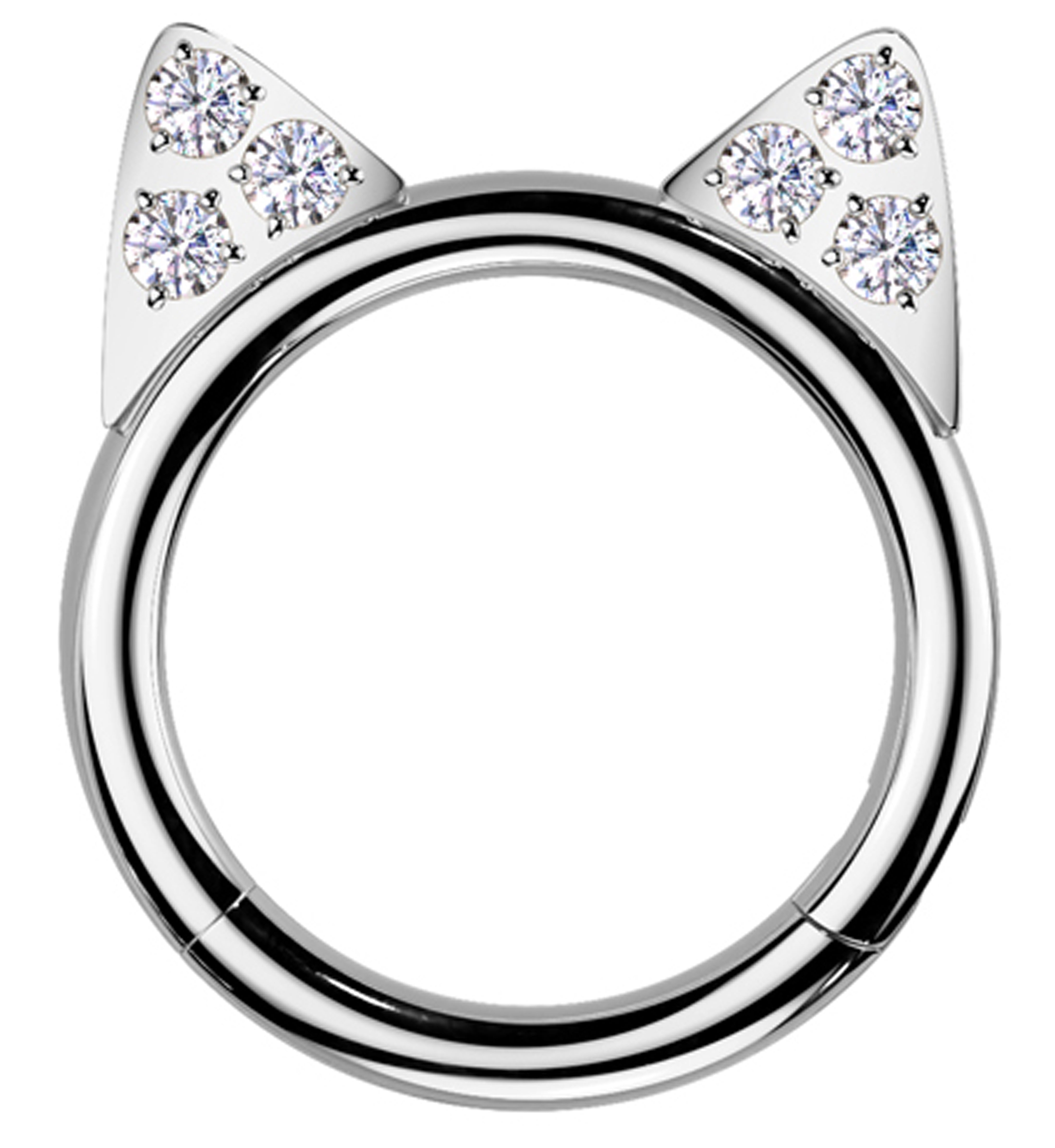 Cat Ears Clear CZ Titanium Hinged Segment Ring