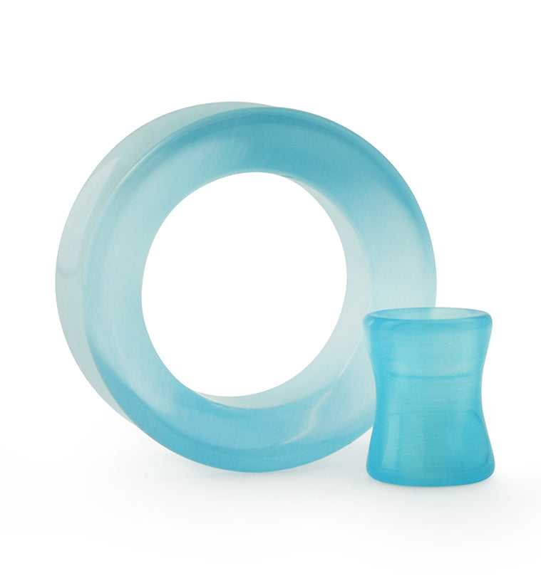 Aqua Cat's Eye Glass Concave Tunnel Plugs