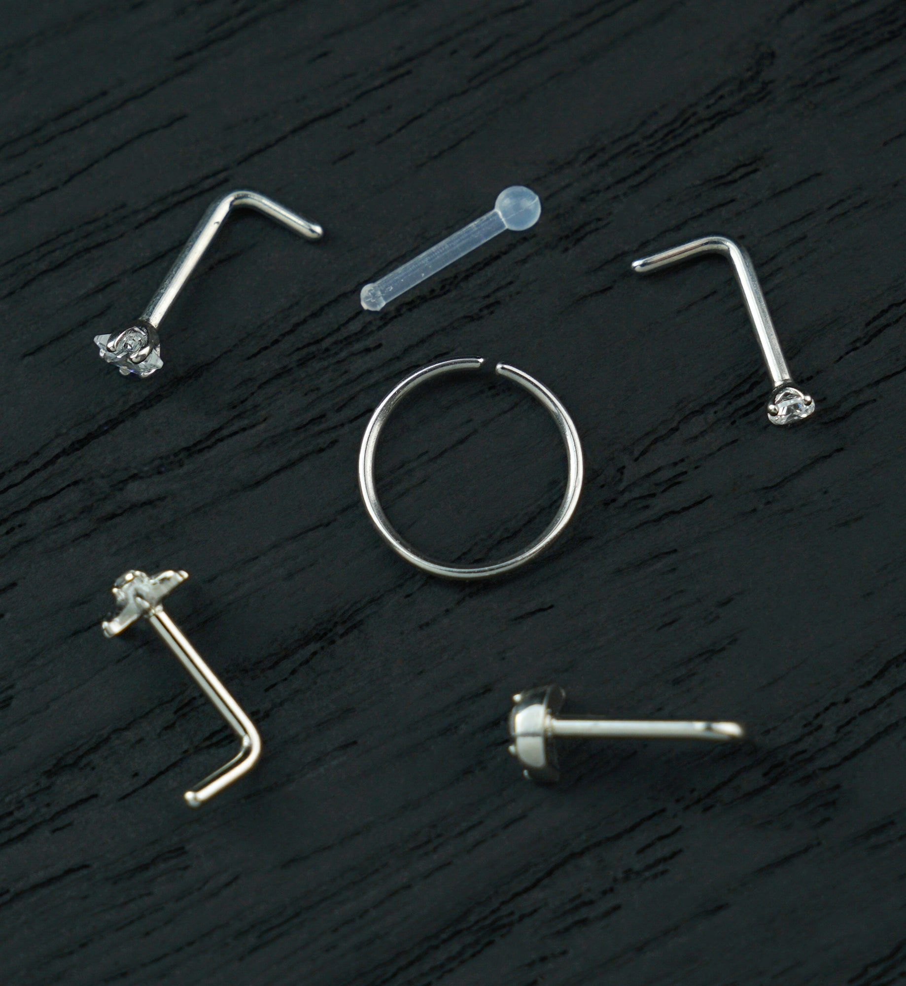 Celestial Clear CZ Stainless Steel L Bend/Stud/Hoop Variety Pack (6 Pack)