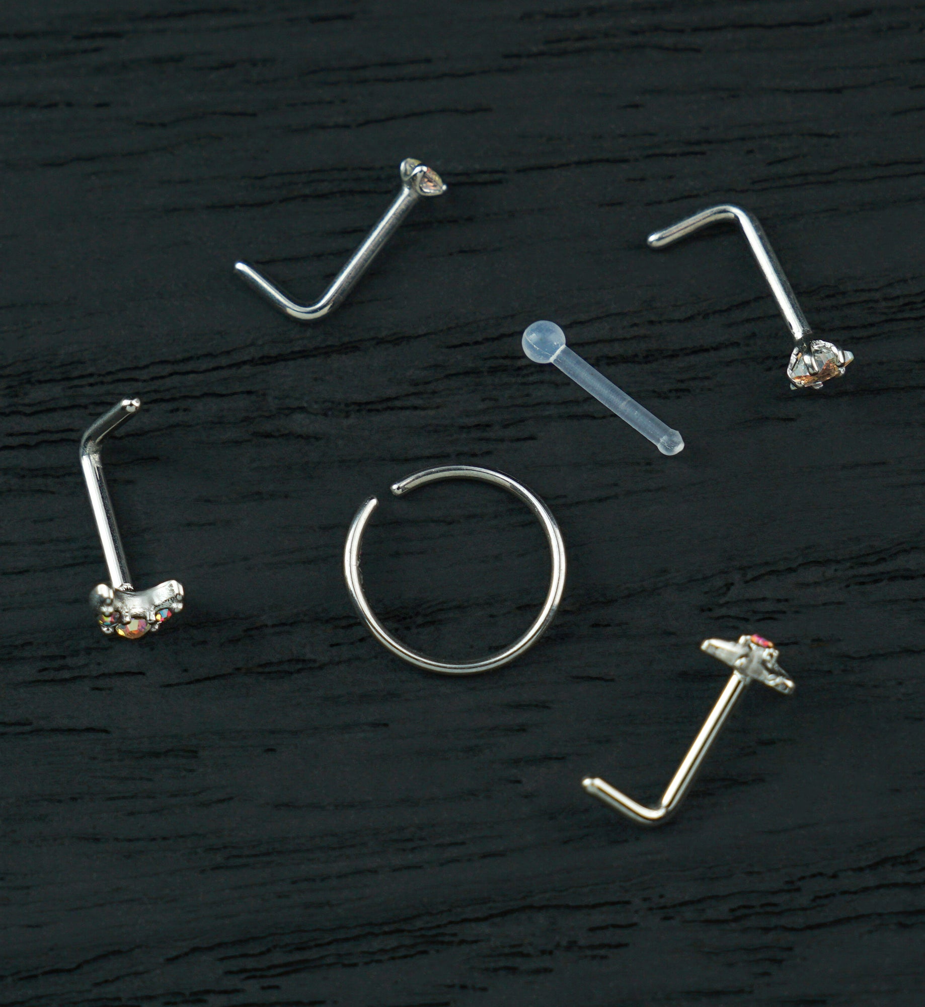 Celestial Rainbow Aurora CZ Stainless Steel L Bend/Stud/Hoop Variety Pack (6 Pack)