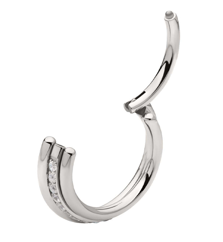 Center Clear CZ Row Stainless Steel Hinged Segment Ring