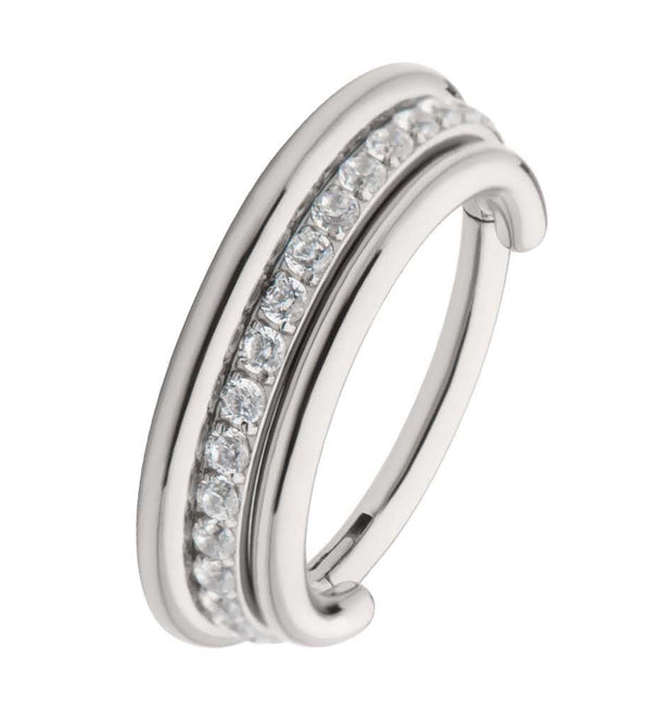 Center Clear CZ Row Stainless Steel Hinged Segment Ring