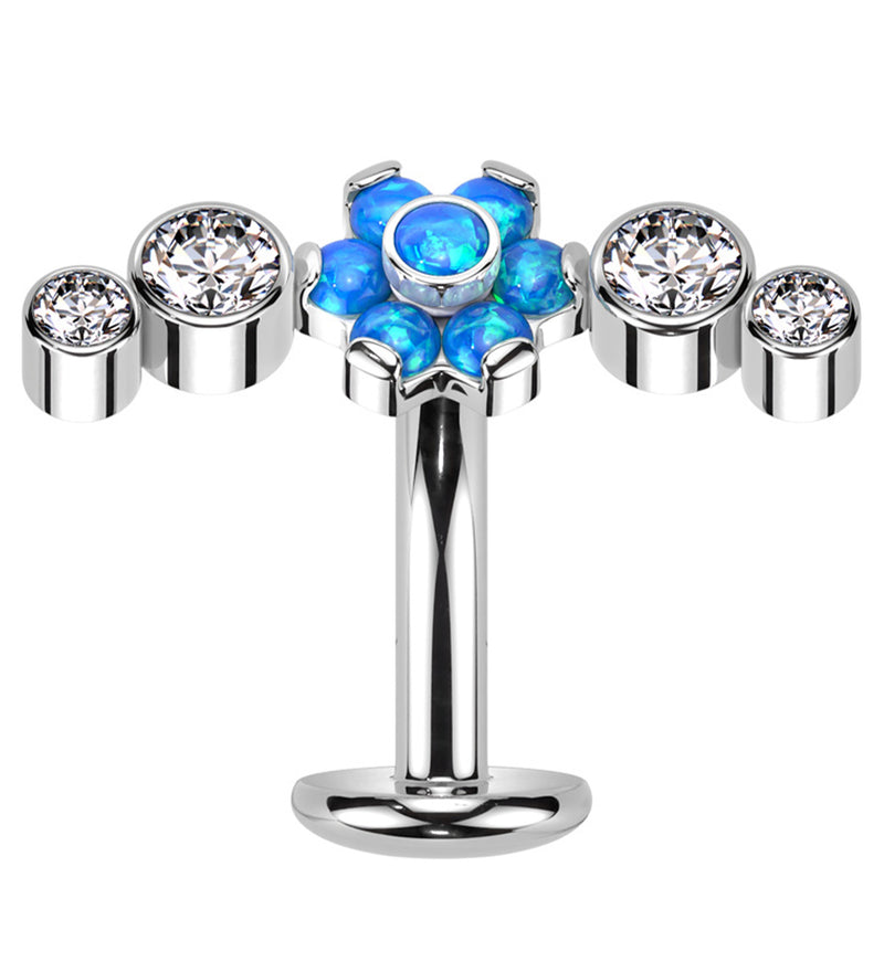 Centered Flower Arch Blue Opalite Titanium Threadless Floating Belly Button Ring