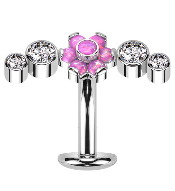 Centered Flower Arch Pink Opalite Titanium Threadless Floating Belly Button Ring