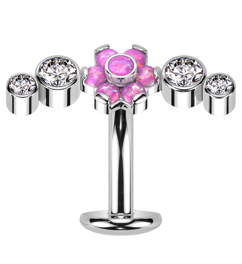 Centered Flower Arch Pink Opalite Titanium Threadless Floating Belly Button Ring