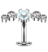 Centered Flower Arch White Opalite Titanium Threadless Floating Belly Button Ring