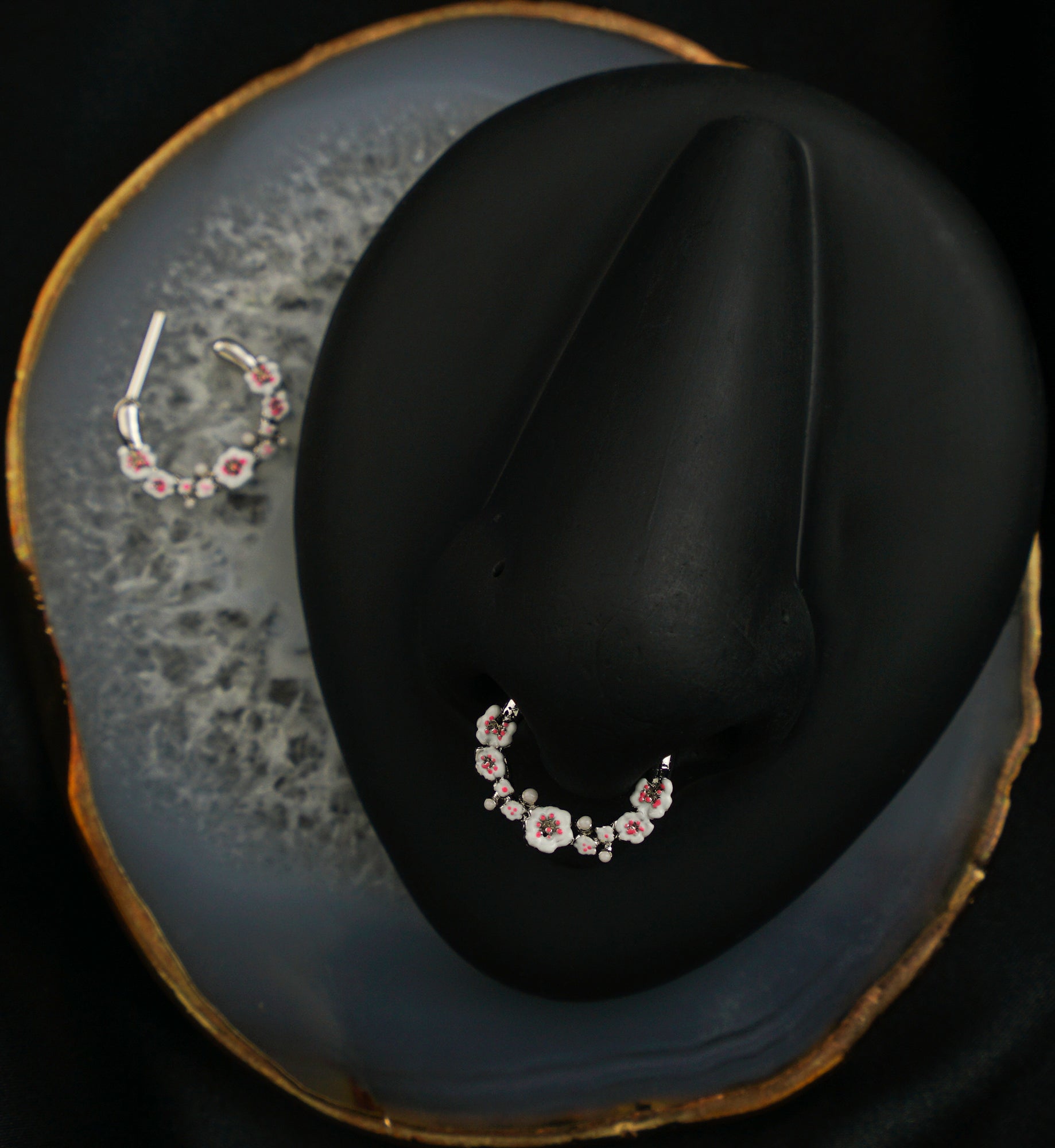 Cherry Blossoms Stainless Steel Straight Hinged Segment Ring