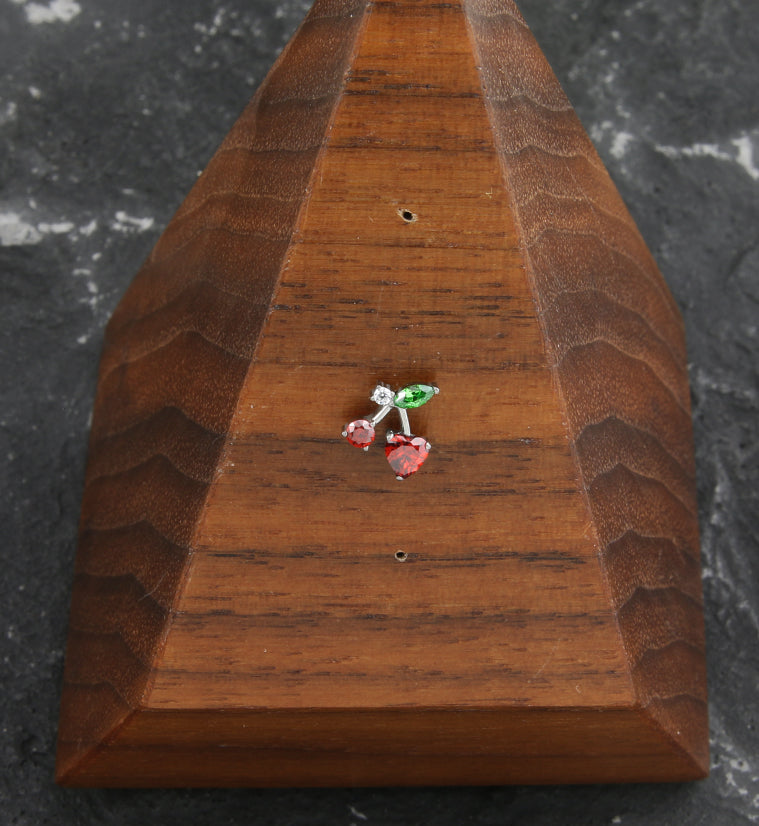 Cherry Heart Red CZ Threadless Titanium Top