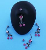 Cherry Pink CZ Dangle Stainless Steel Belly Button Ring