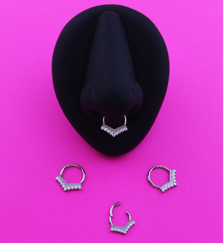 Chevron Clear CZ Titanium Hinged Segment Ring