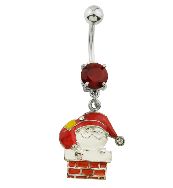 Chimney Santa Claus Dangle Red CZ Stainless Steel Belly Button Ring