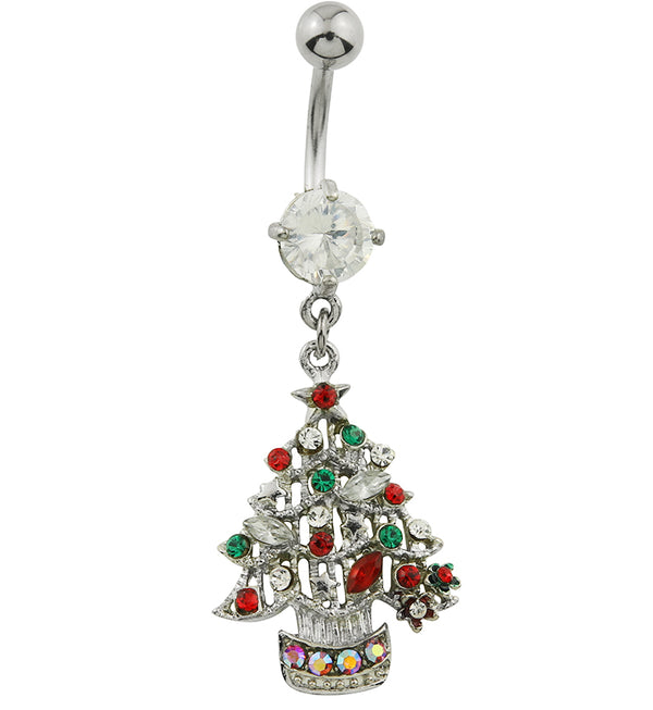 Christmas Tree Dangle Multi CZ Stainless Steel Belly Button Ring