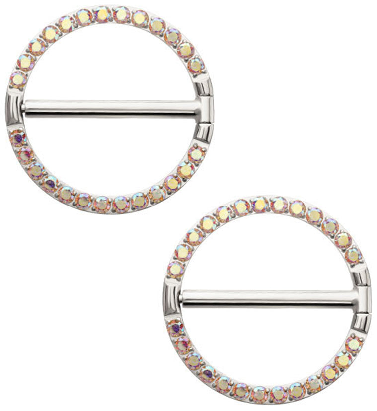 Circlet Rainbow Aurora CZ Titanium Nipple Clicker Ring