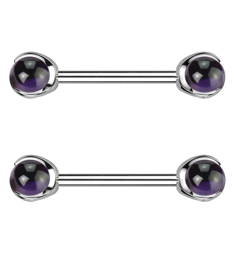 Claw Amethyst Stone Internally Threaded Titanium Nipple Barbells