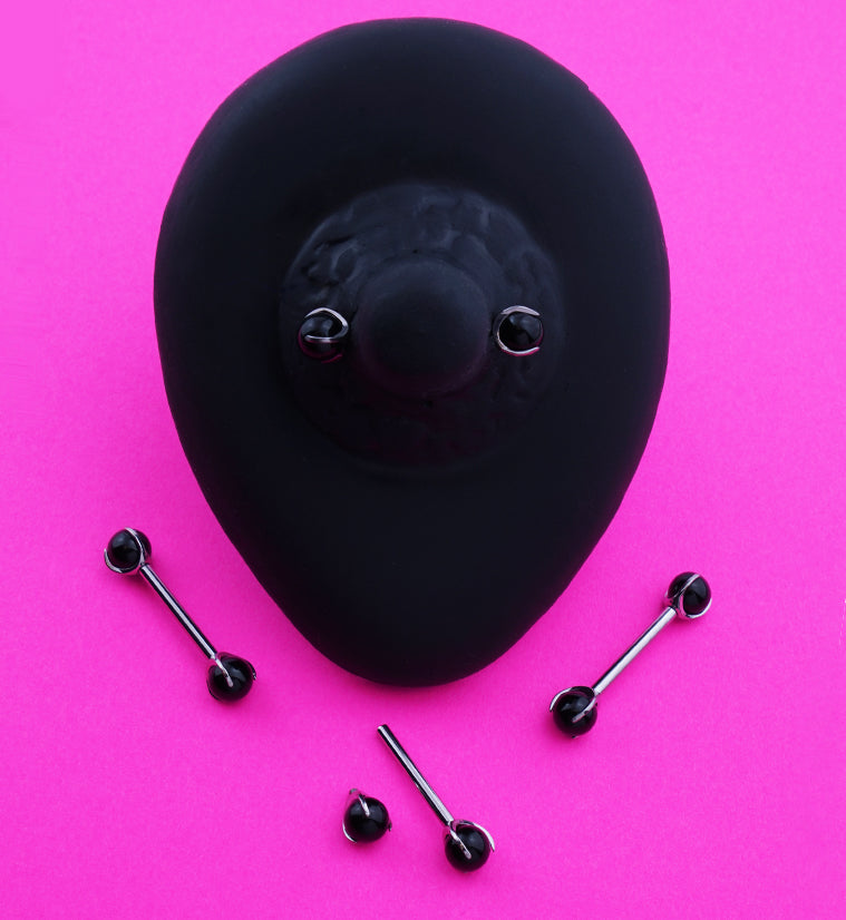 Claw Black Onyx Stone Internally Threaded Titanium Nipple Barbells