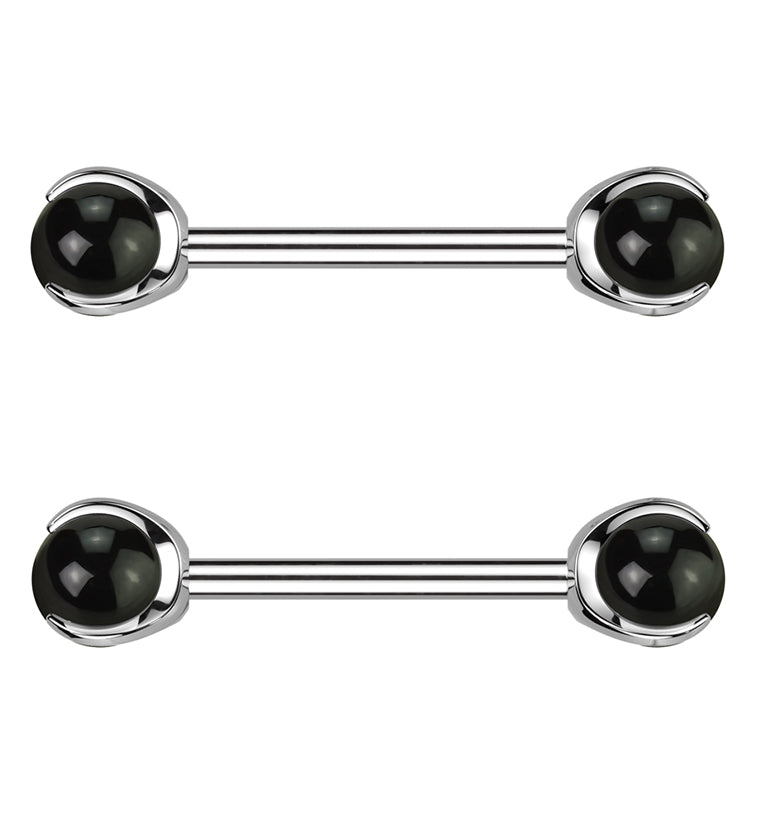 Claw Black Onyx Stone Internally Threaded Titanium Nipple Barbells