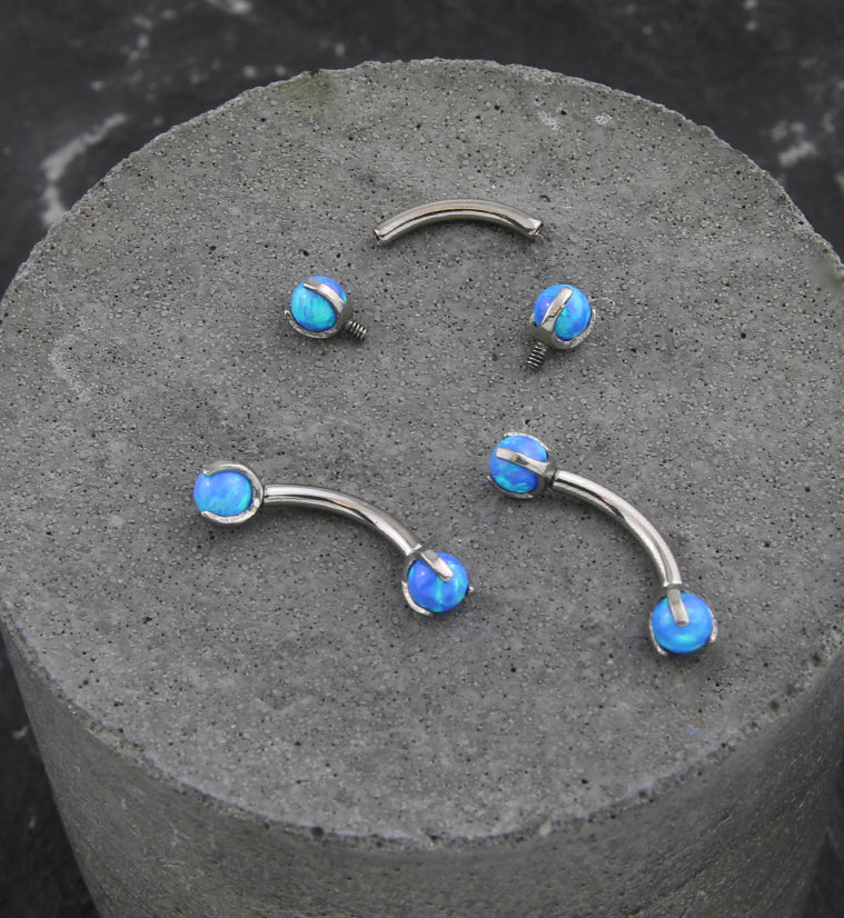 Claw Blue Opalite Titanium Internally Threaded Curved Barbell
