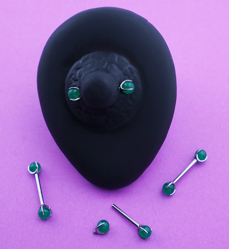 Claw Jade Green Stone Internally Threaded Titanium Nipple Barbells