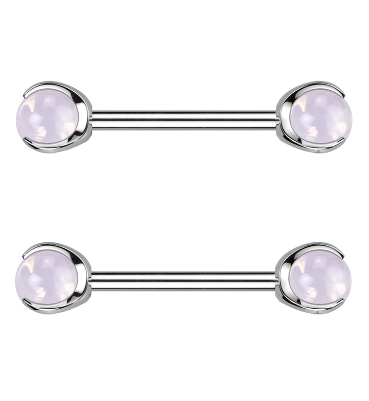 Claw Opalite Pink Internally Threaded Titanium Nipple Barbells