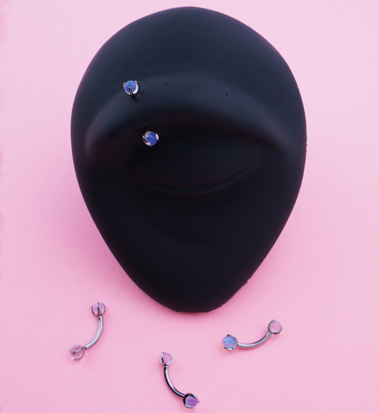 Claw Opalite Pink Titanium Internally Threaded Curved Barbell