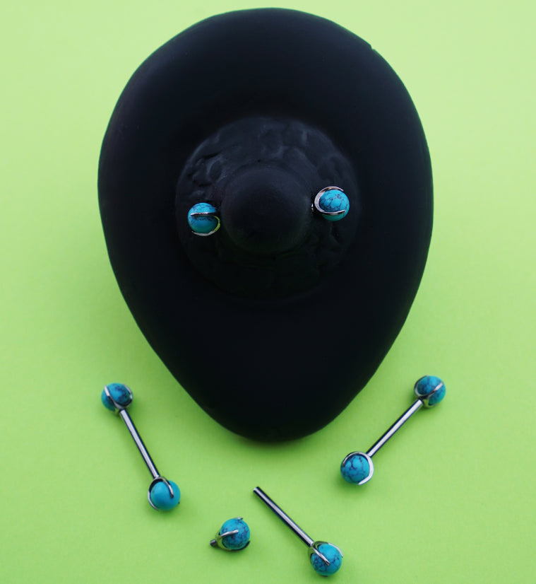 Claw Turquoise Stone Internally Threaded Titanium Nipple Barbells