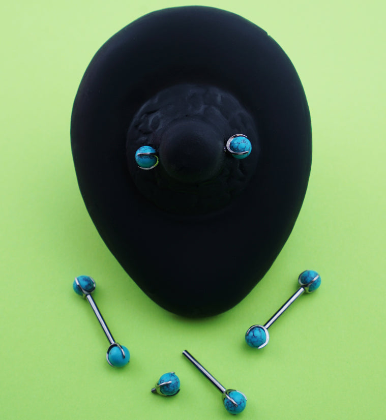Claw Turquoise Stone Internally Threaded Titanium Nipple Barbells