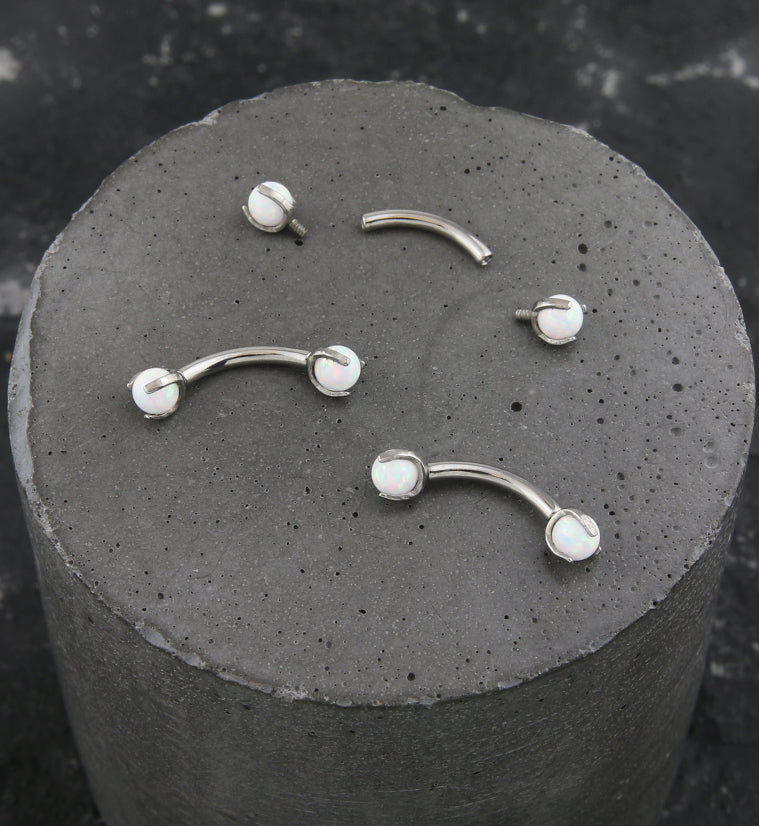 Claw White Opalite Titanium Internally Threaded Curved Barbell