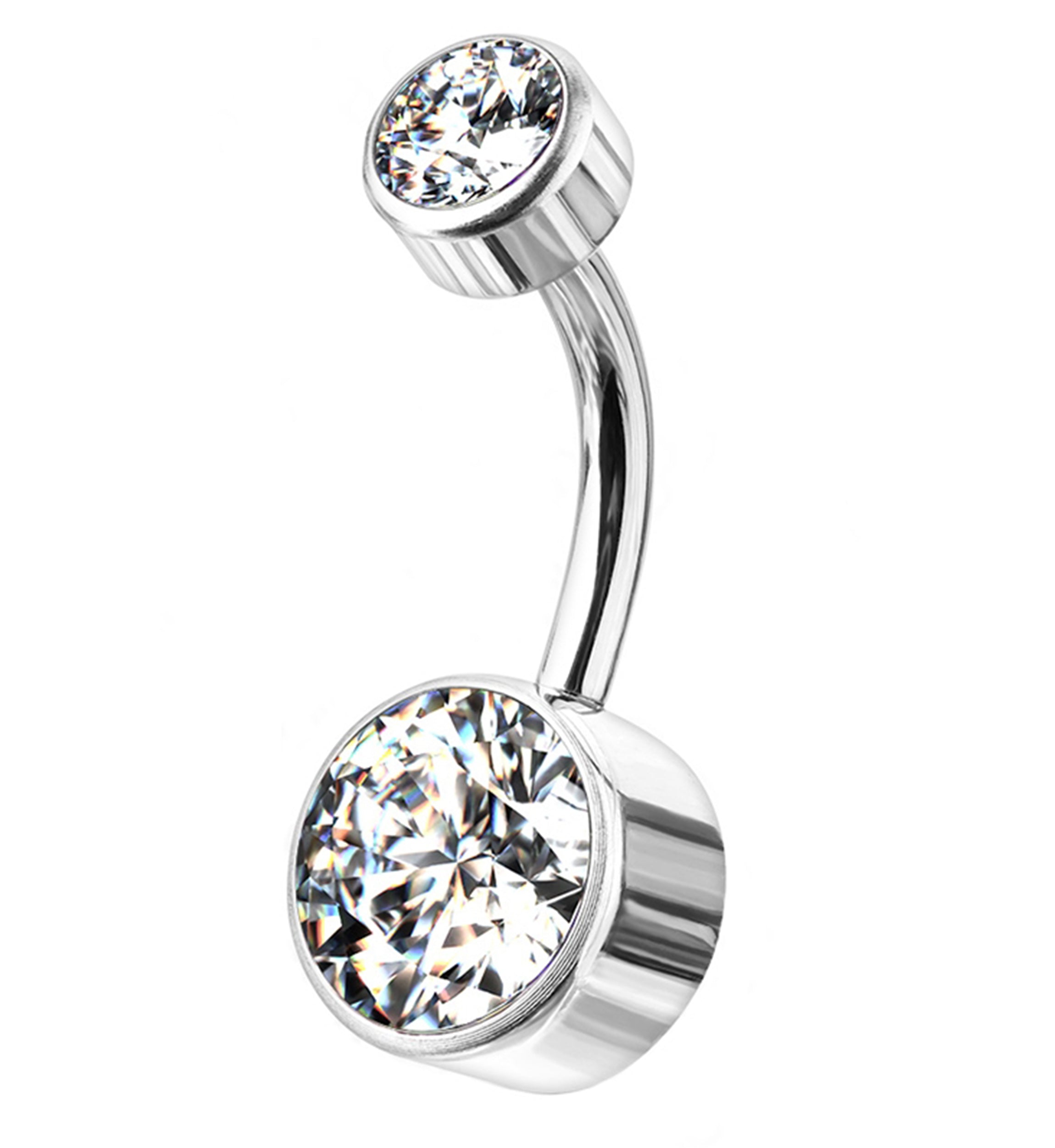 Clear Bezel CZ Titanium Belly Button Ring