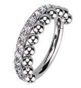 Clear CZ Beaded Row Stainless Steel Hinged Segment Ring
