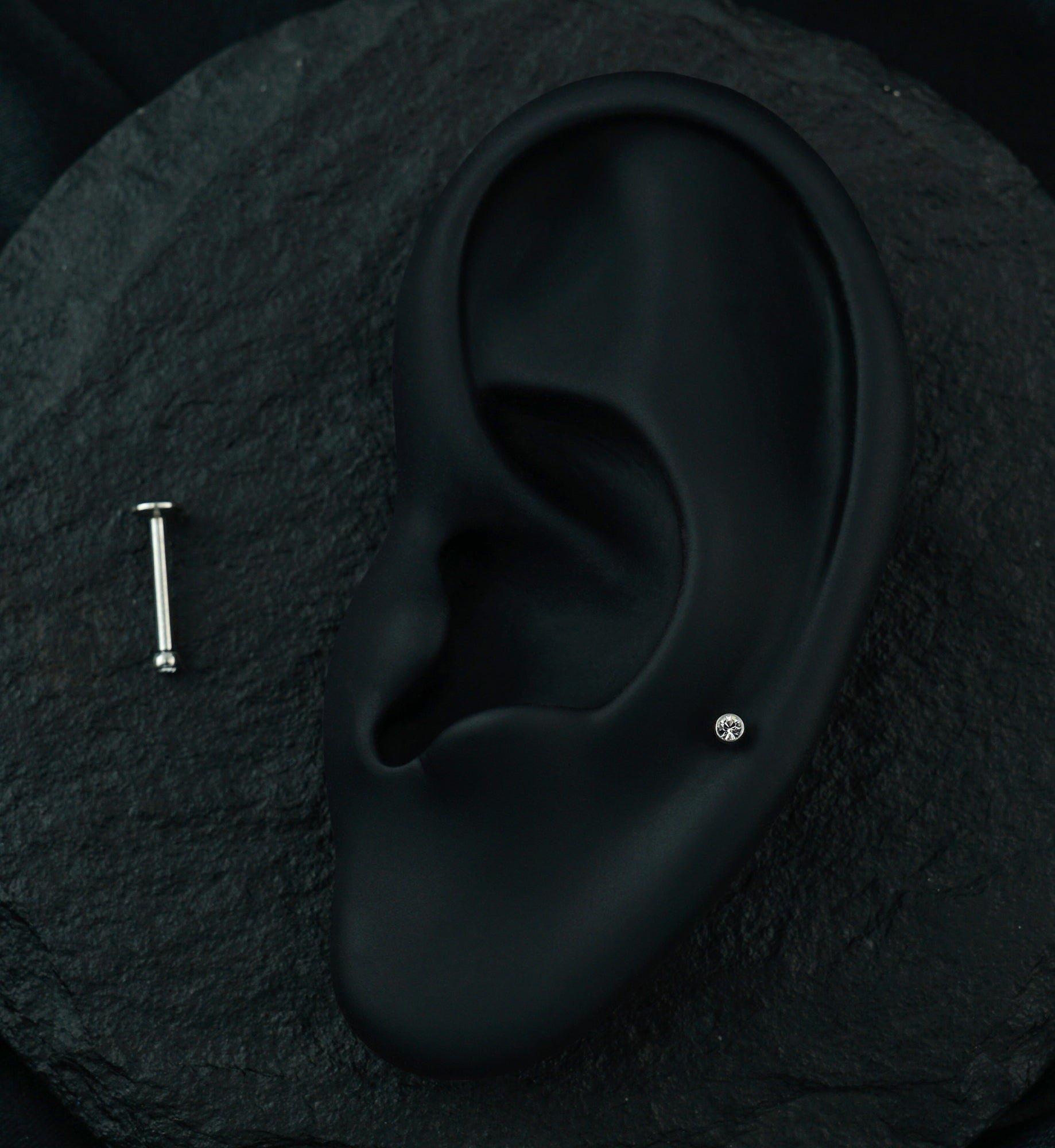 Clear CZ Bezel Labret Stud (Convex Disk)