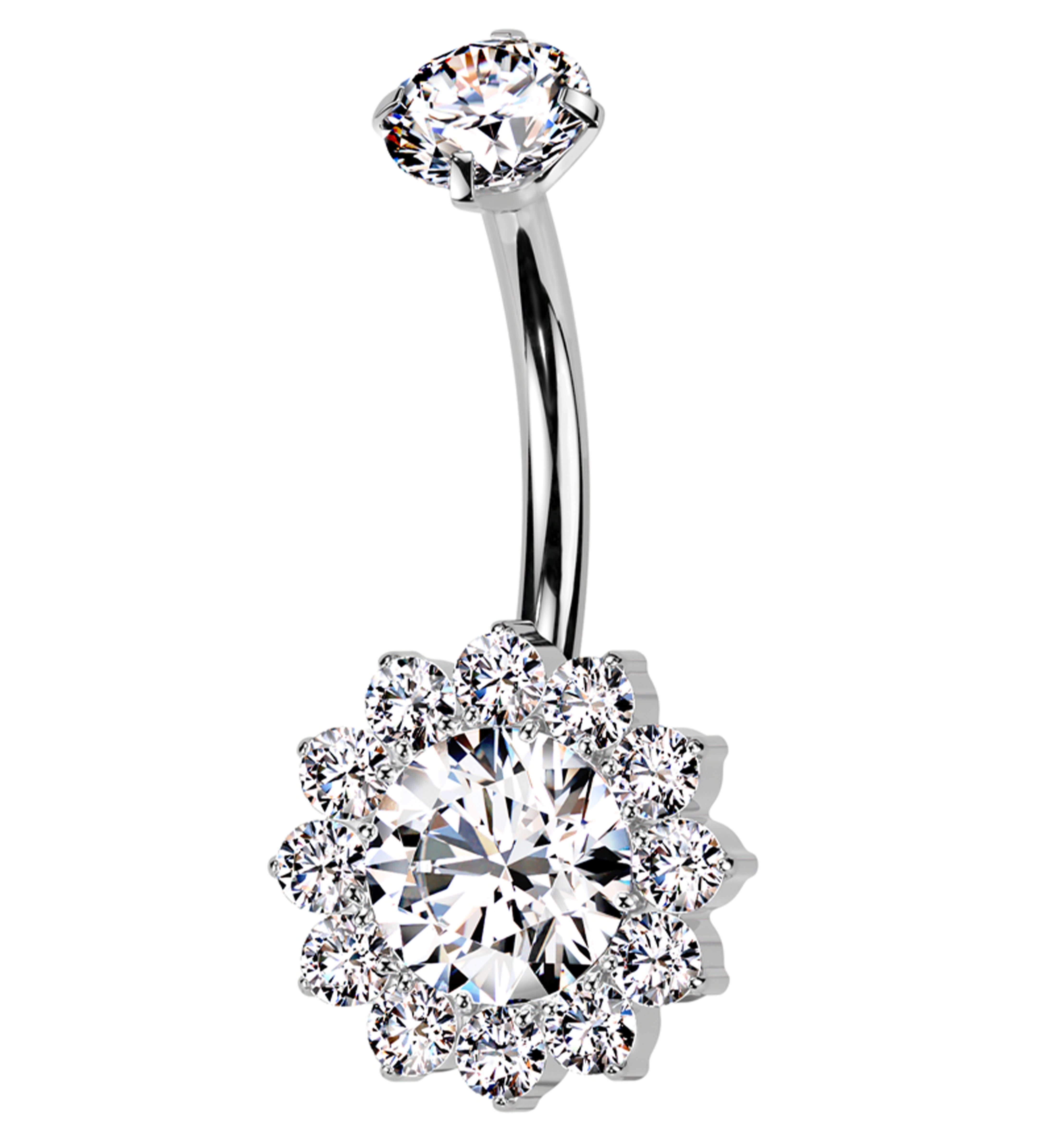 Clear CZ Bold Flower Titanium Internally Threaded Belly Button Ring