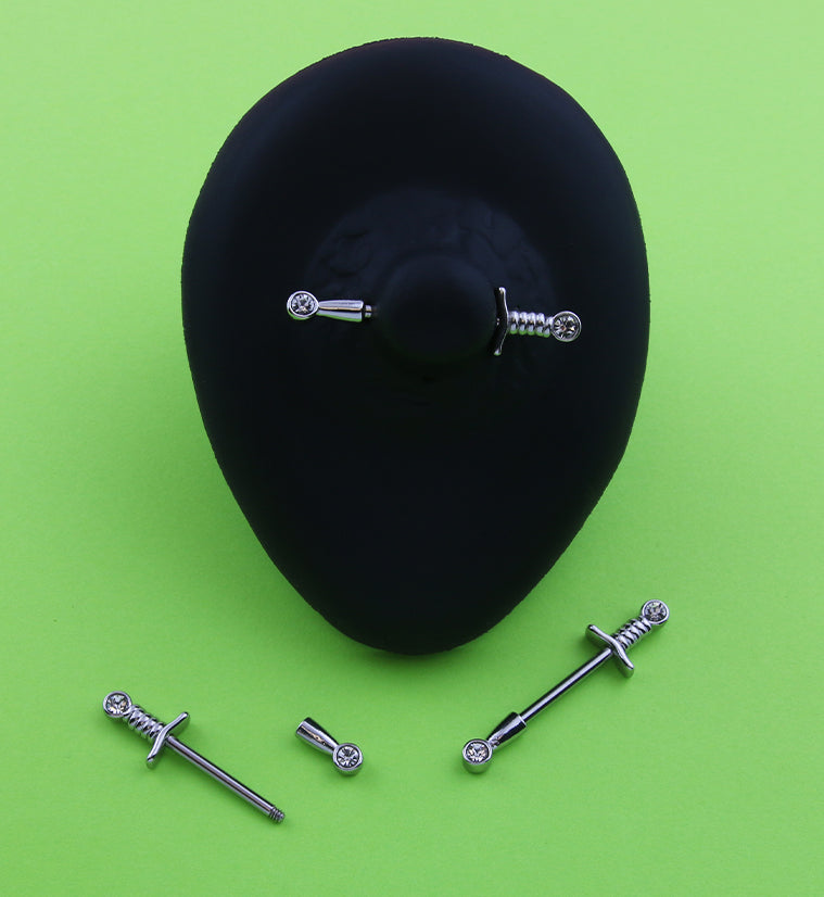 Piercing Para Pezón - Barra De Acero Quirúrgico 316L, Calibre 14G (1.6mm), Longitud 14mm | Incluye 2 Unidades Con Clicker Y Circonitas