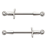 Clear CZ Dagger Stainless Steel Nipple Barbell
