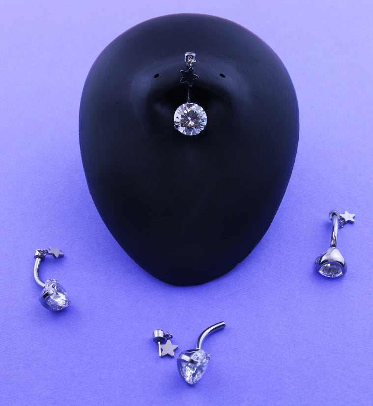 Clear CZ Dangle Star Titanium Threadless Belly Button Ring