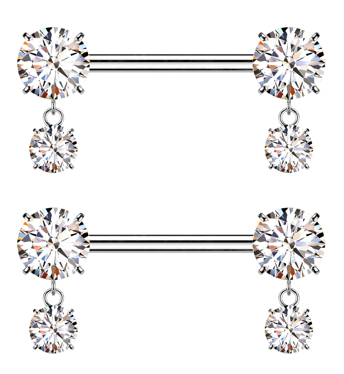 Clear CZ Dangle Titanium Threadless Nipple Barbells