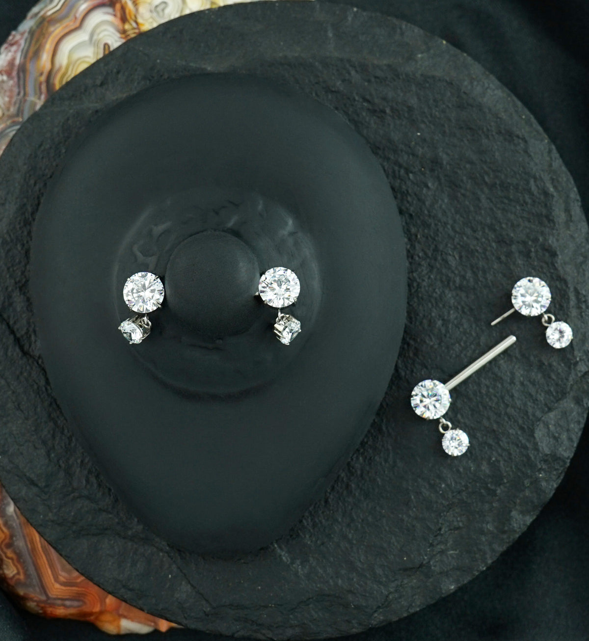 Clear CZ Dangle Titanium Threadless Nipple Barbells