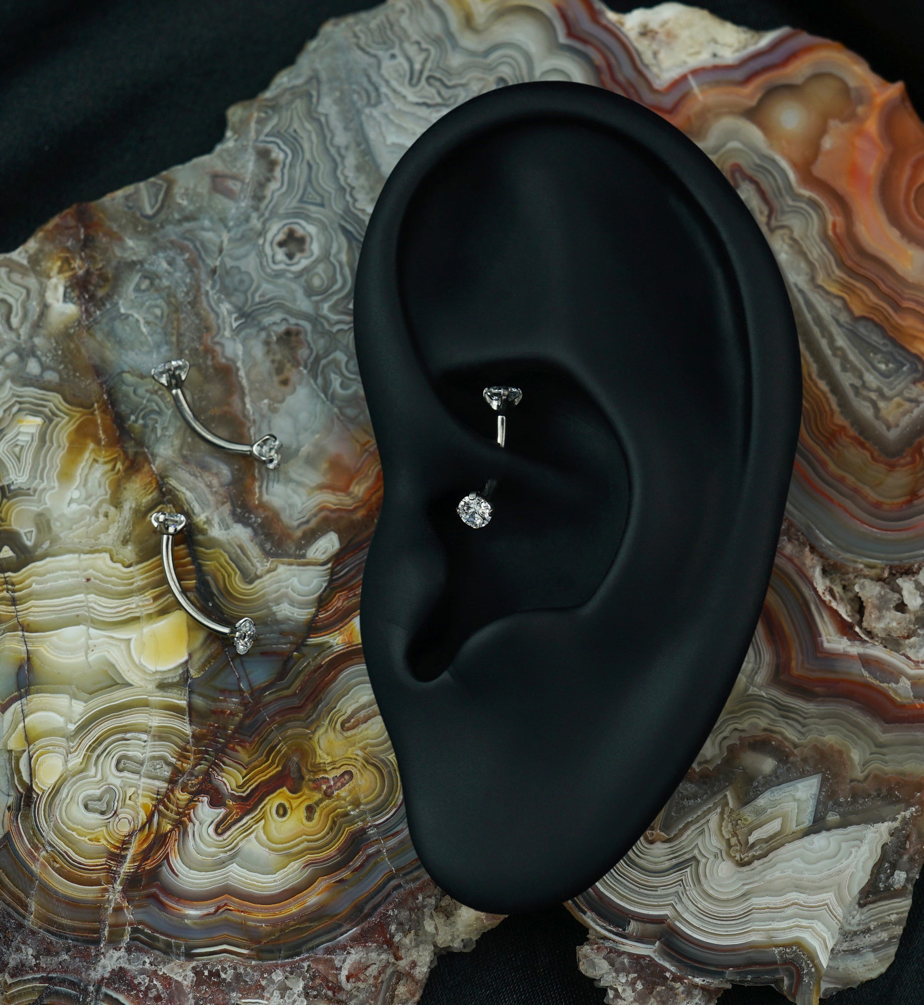 Clear CZ Double Prong Titanium Curved Barbell