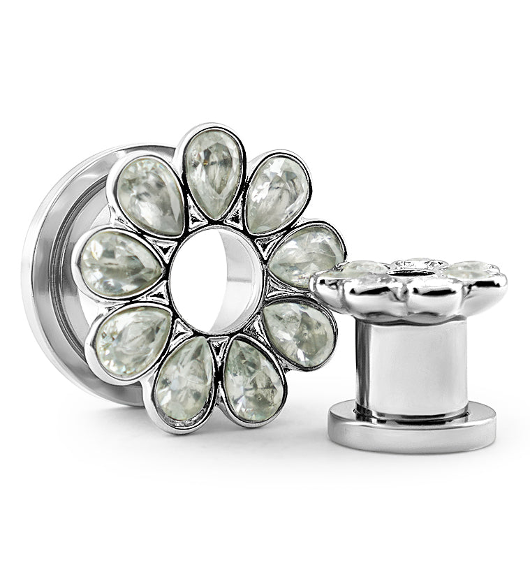 Clear CZ Flower Petal Stainless Steel Tunnels