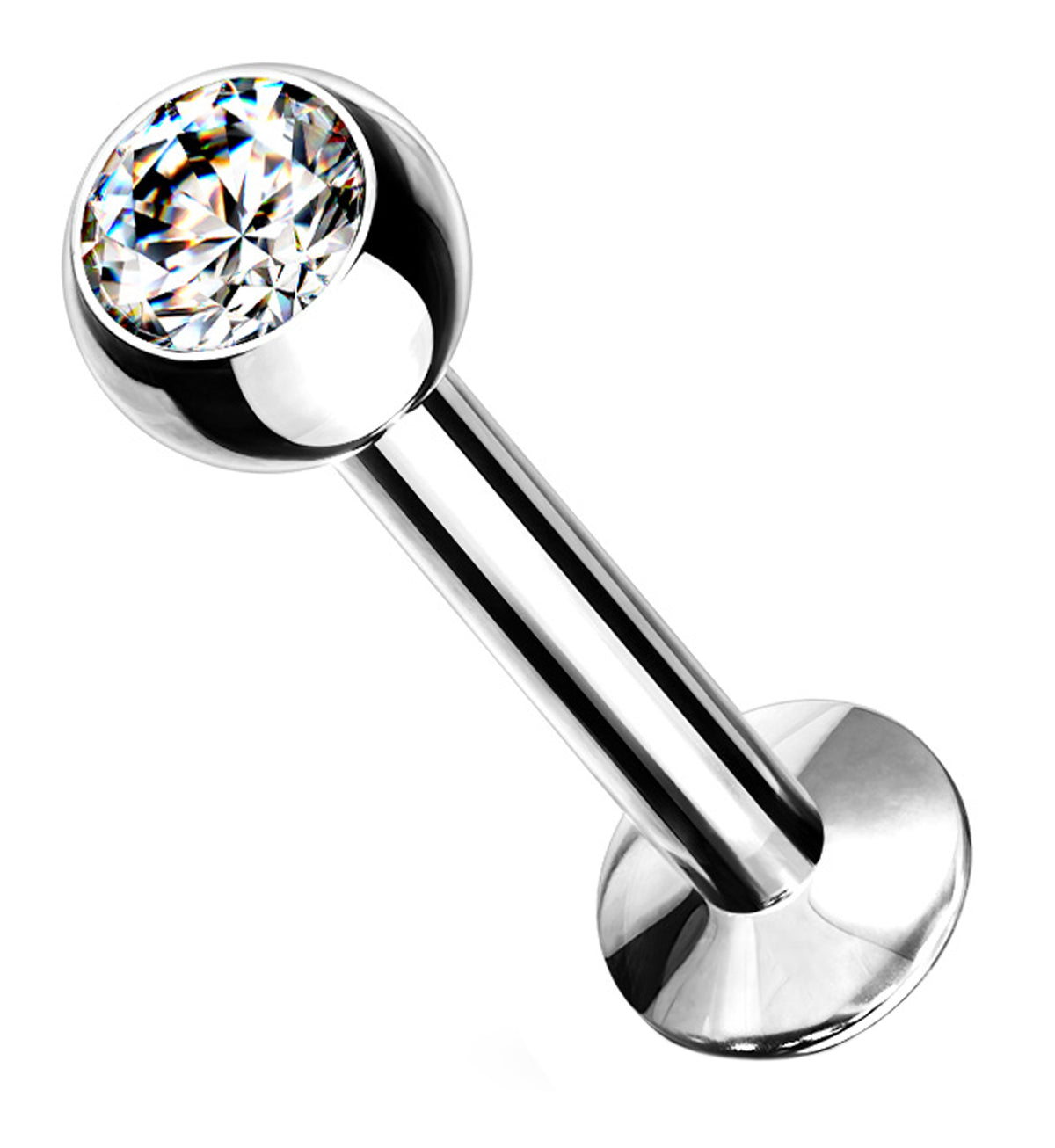 Clear CZ Gem Steel Lip / Labret Ring