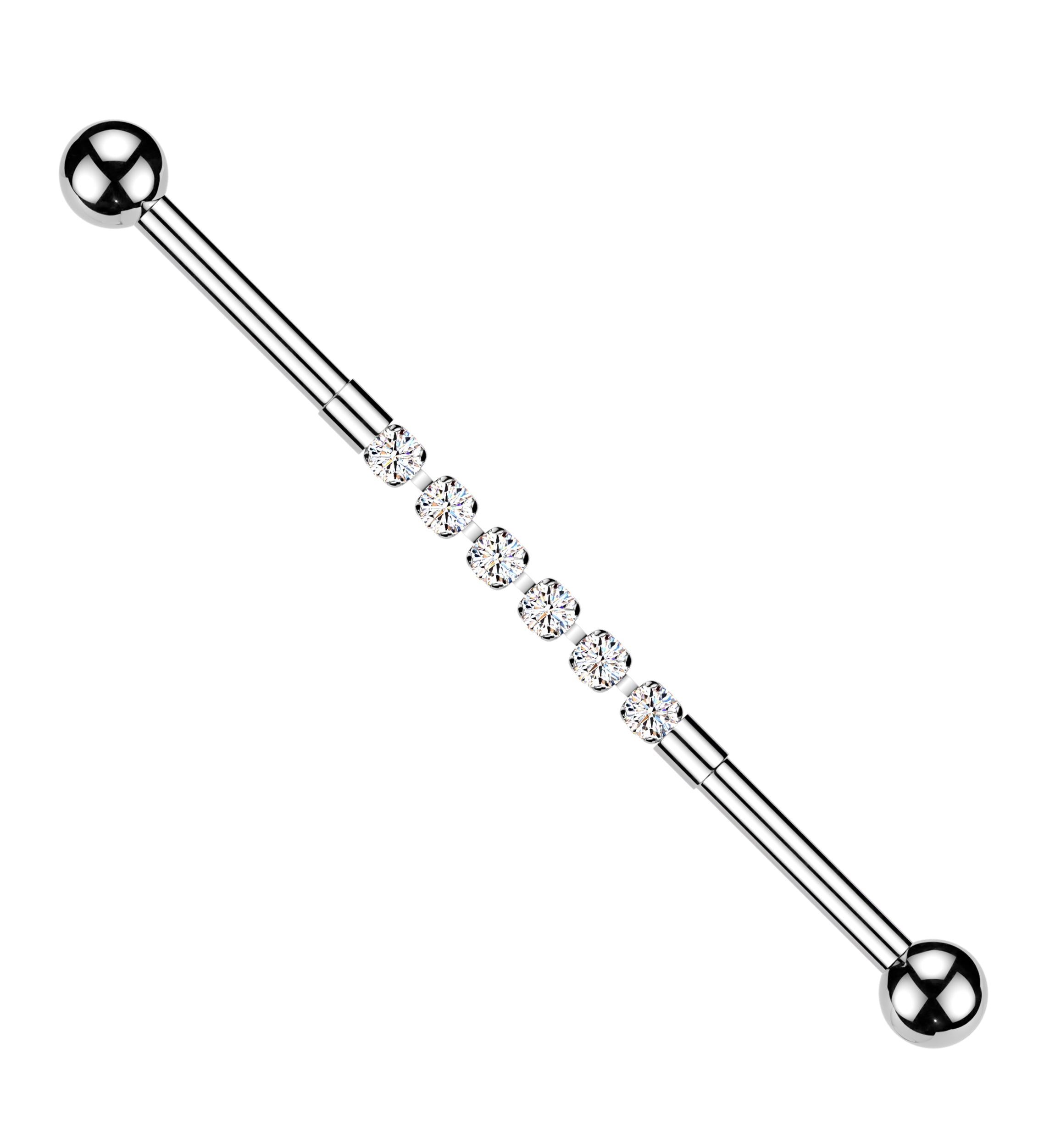 Clear CZ Link Externally Threaded Stainless Steel Barbell