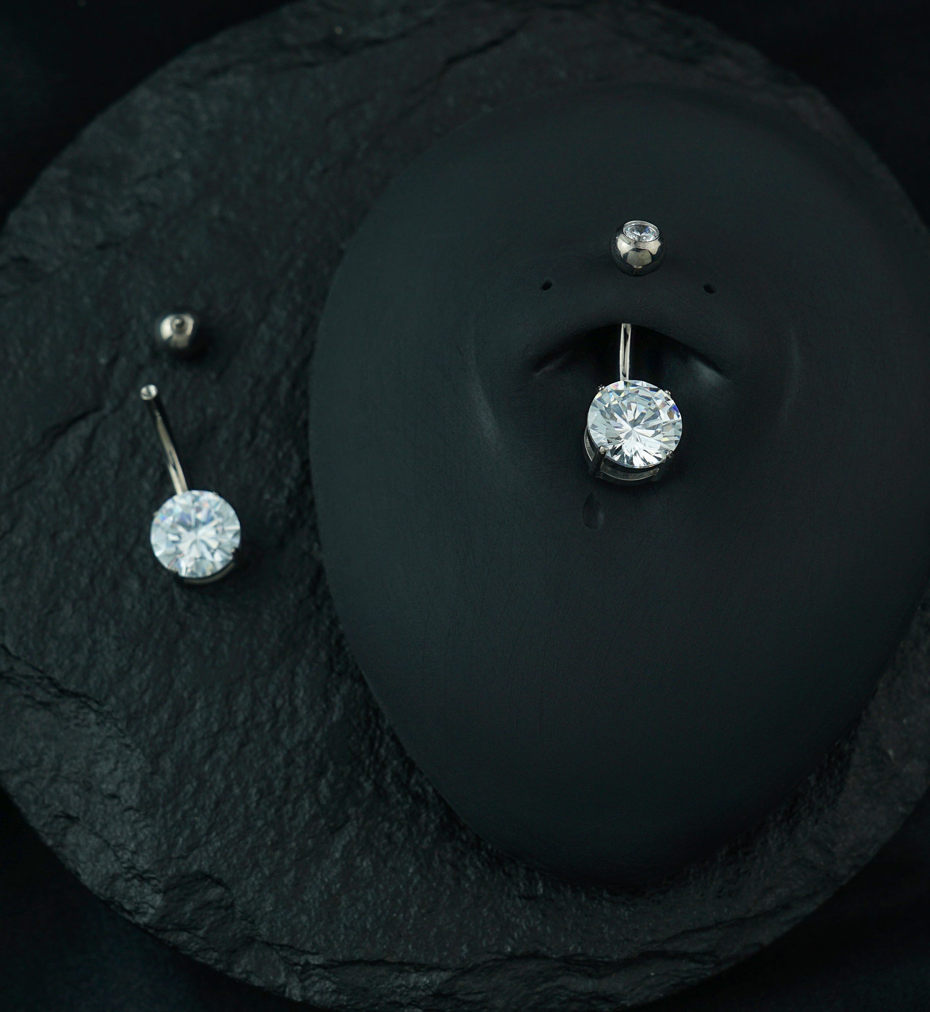 Clear CZ Prong/Bezel Internally Threaded Titanium Belly Button Ring