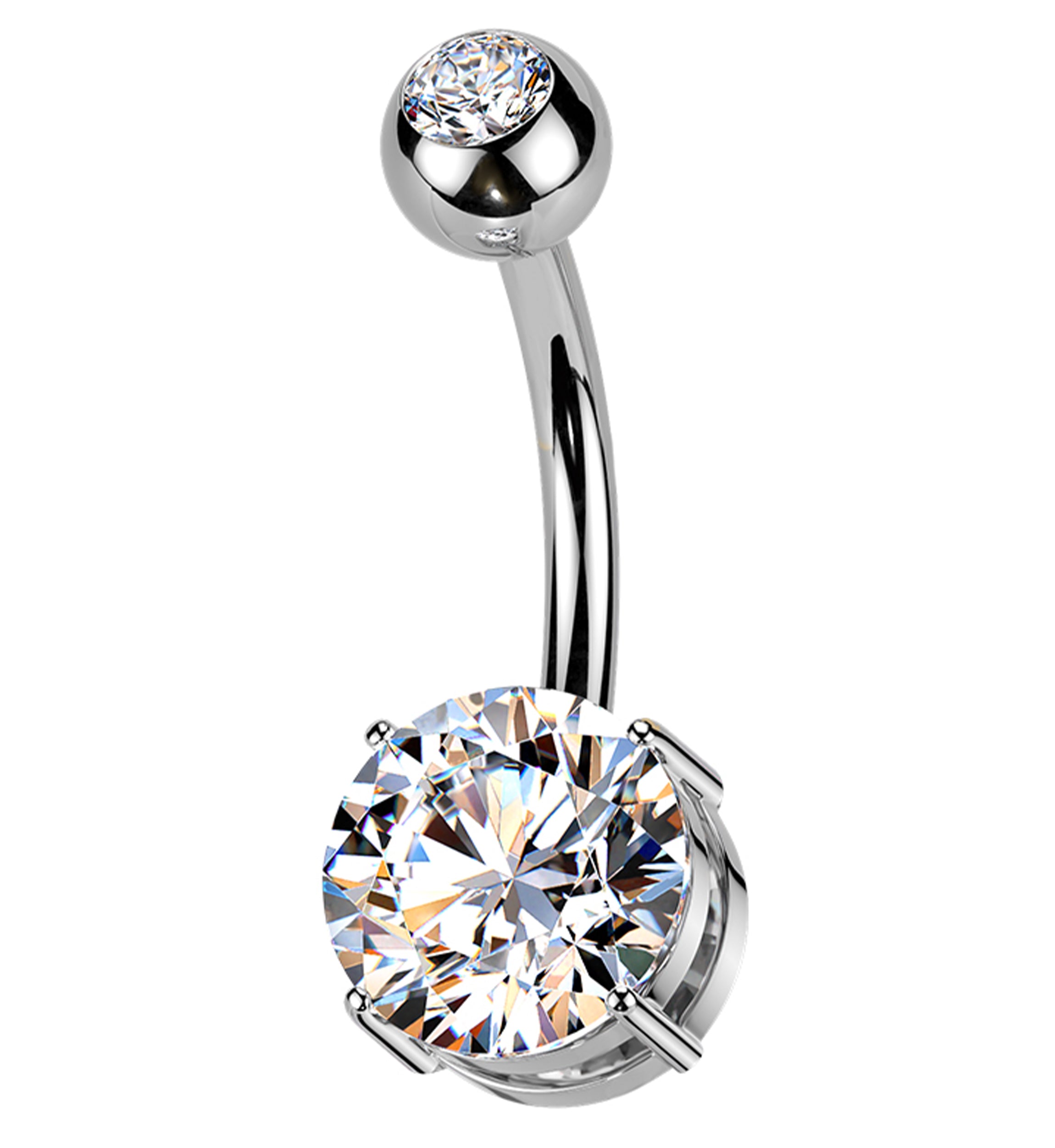 Clear CZ Prong/Bezel Internally Threaded Titanium Belly Button Ring