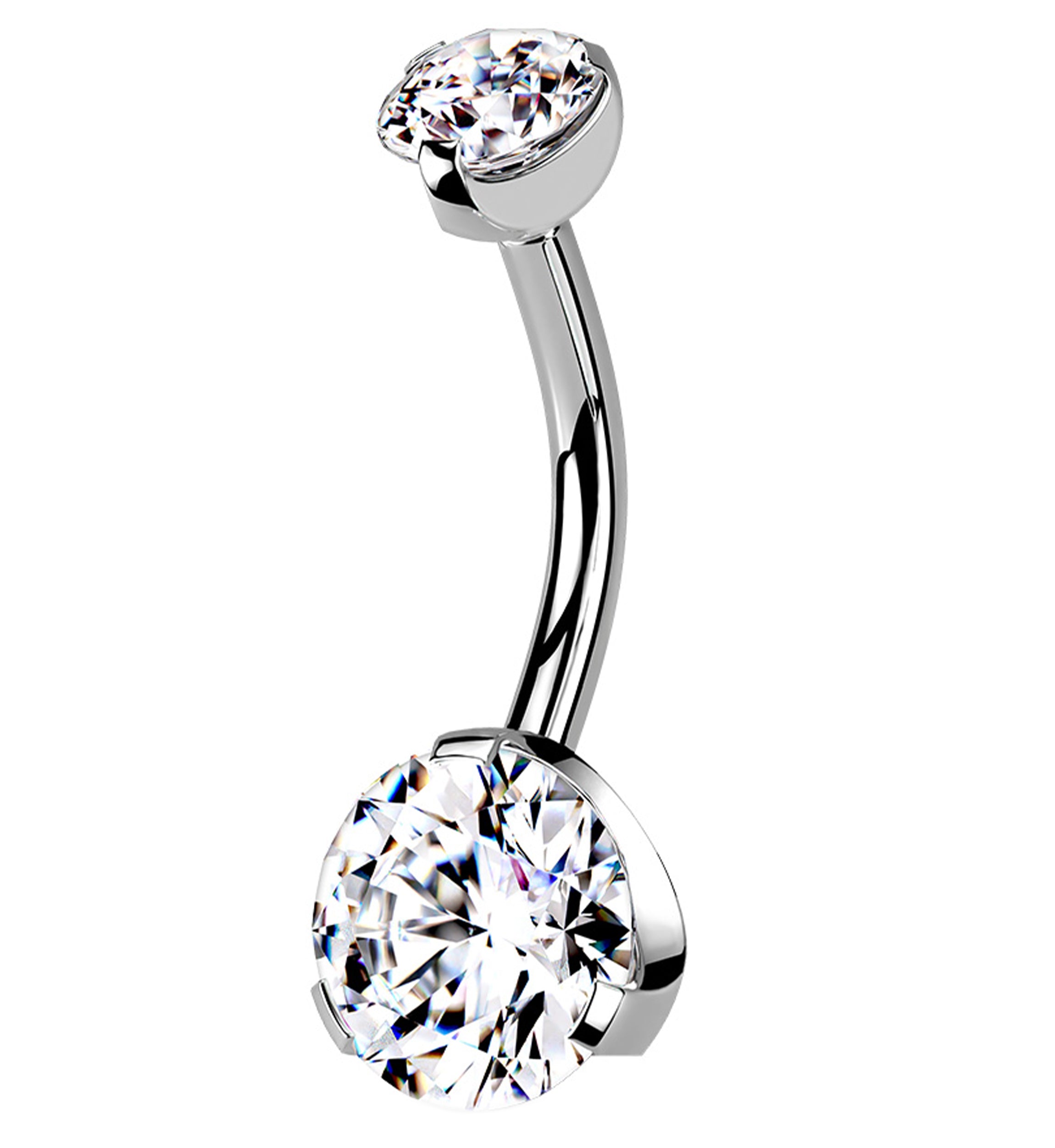Clear CZ Prong Internally Threaded Belly Button Ring