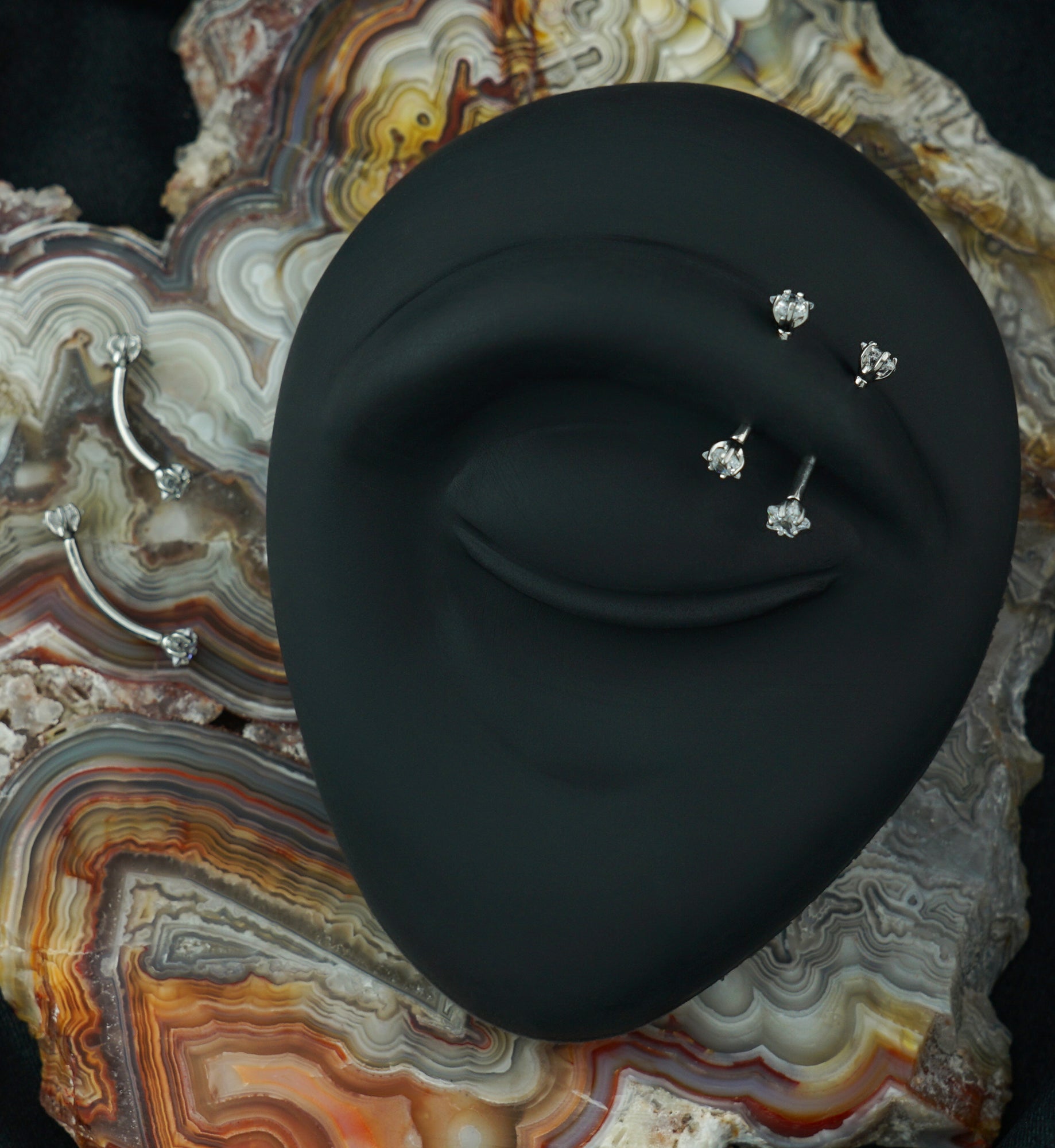 Clear CZ Star Prong Set Stainless Steel Curved Barbell