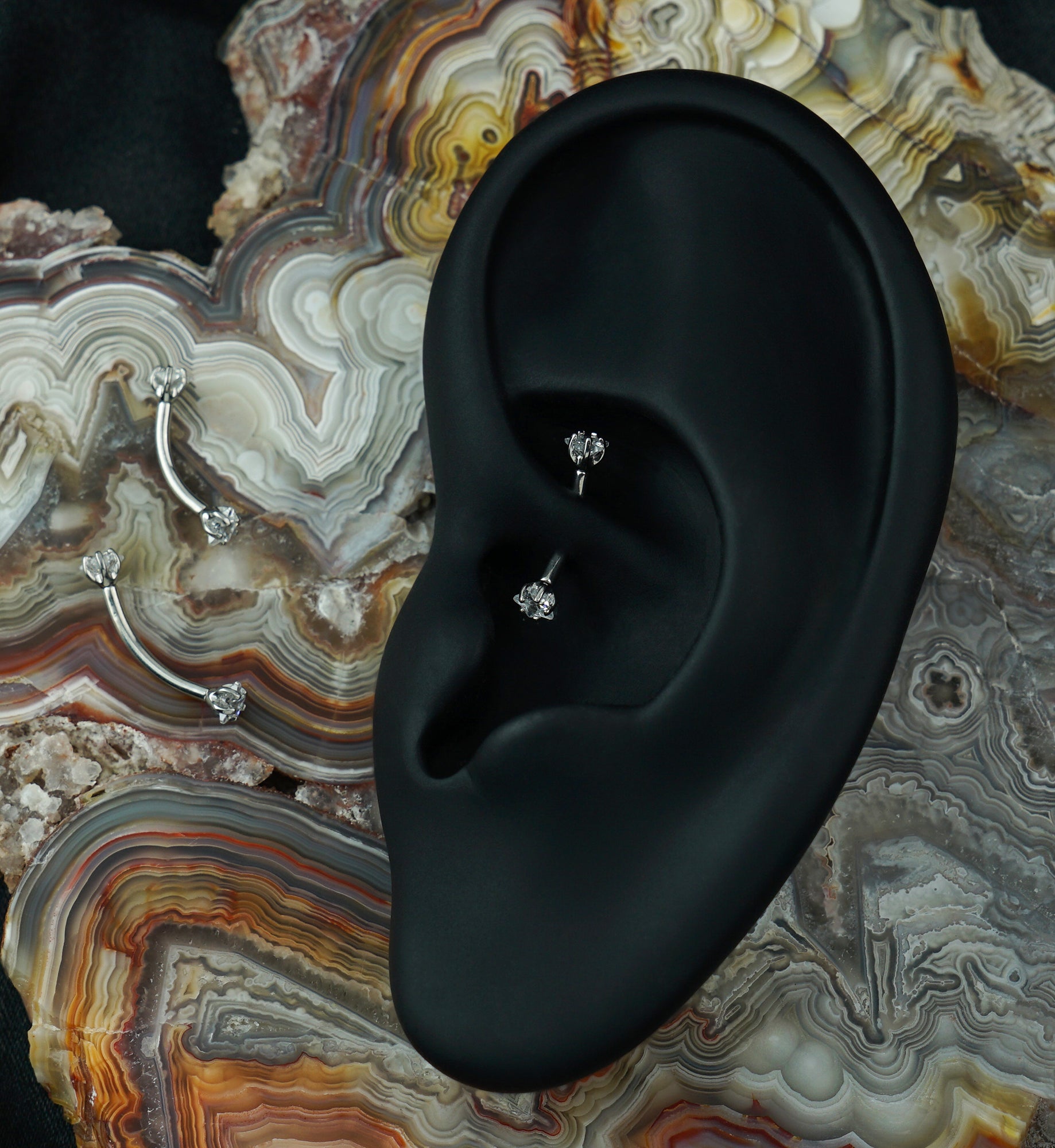 Clear CZ Star Prong Set Stainless Steel Curved Barbell