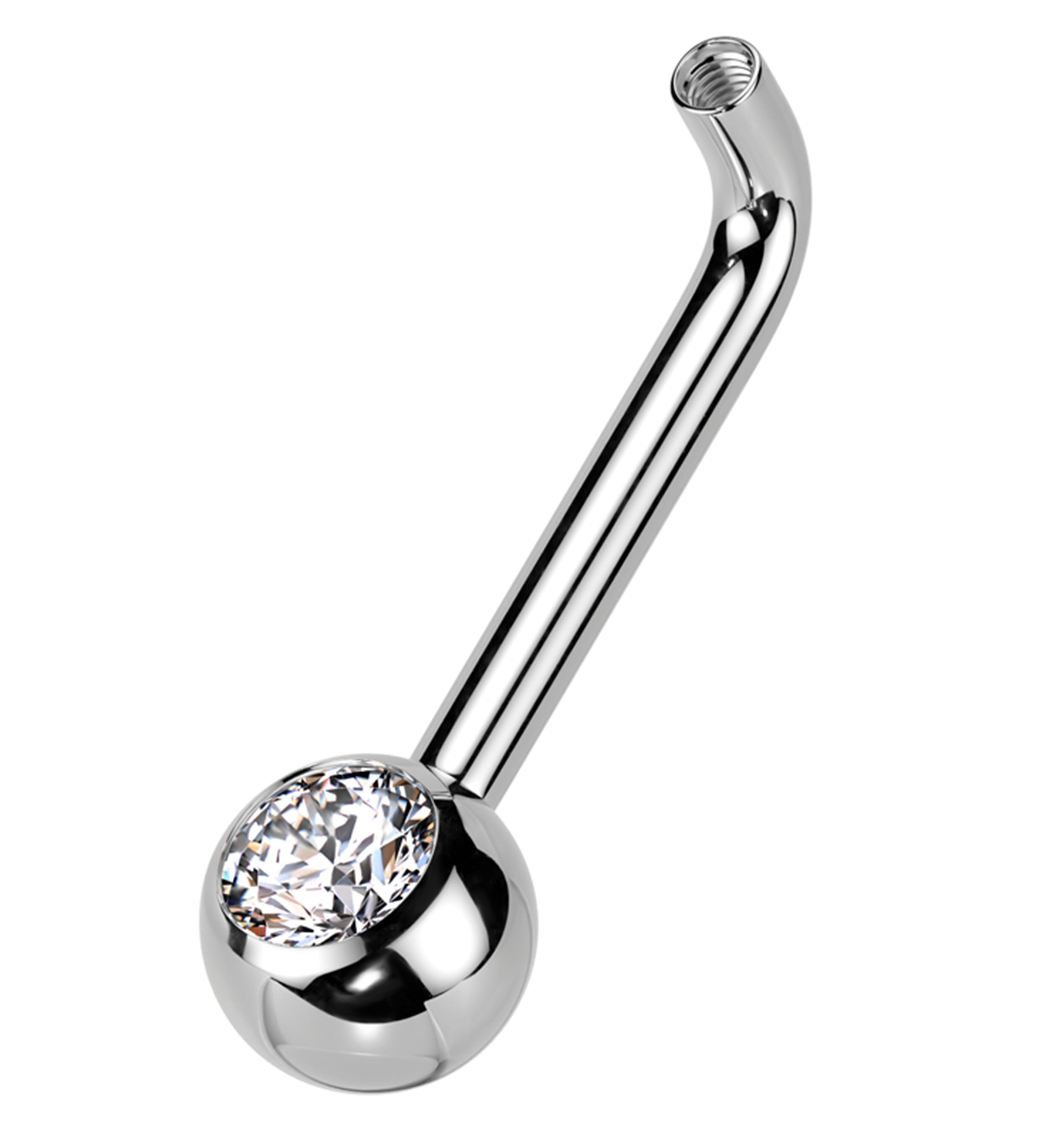 Clear CZ Vertical Clitoral Hood Internally Threaded Titanium Barbell (Post + One End Only)