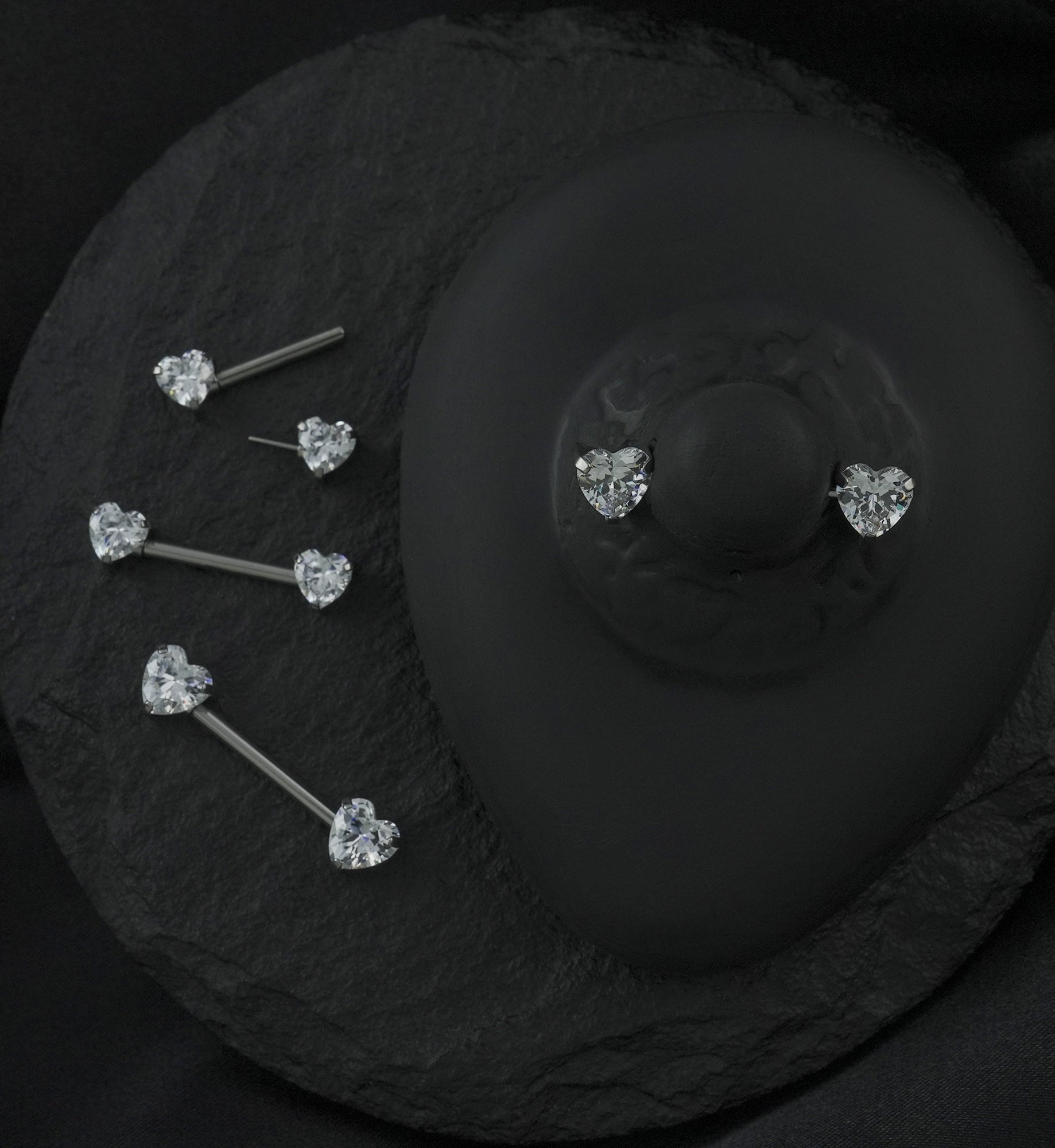 Clear Heart CZ Threadless Titanium Nipple Barbell