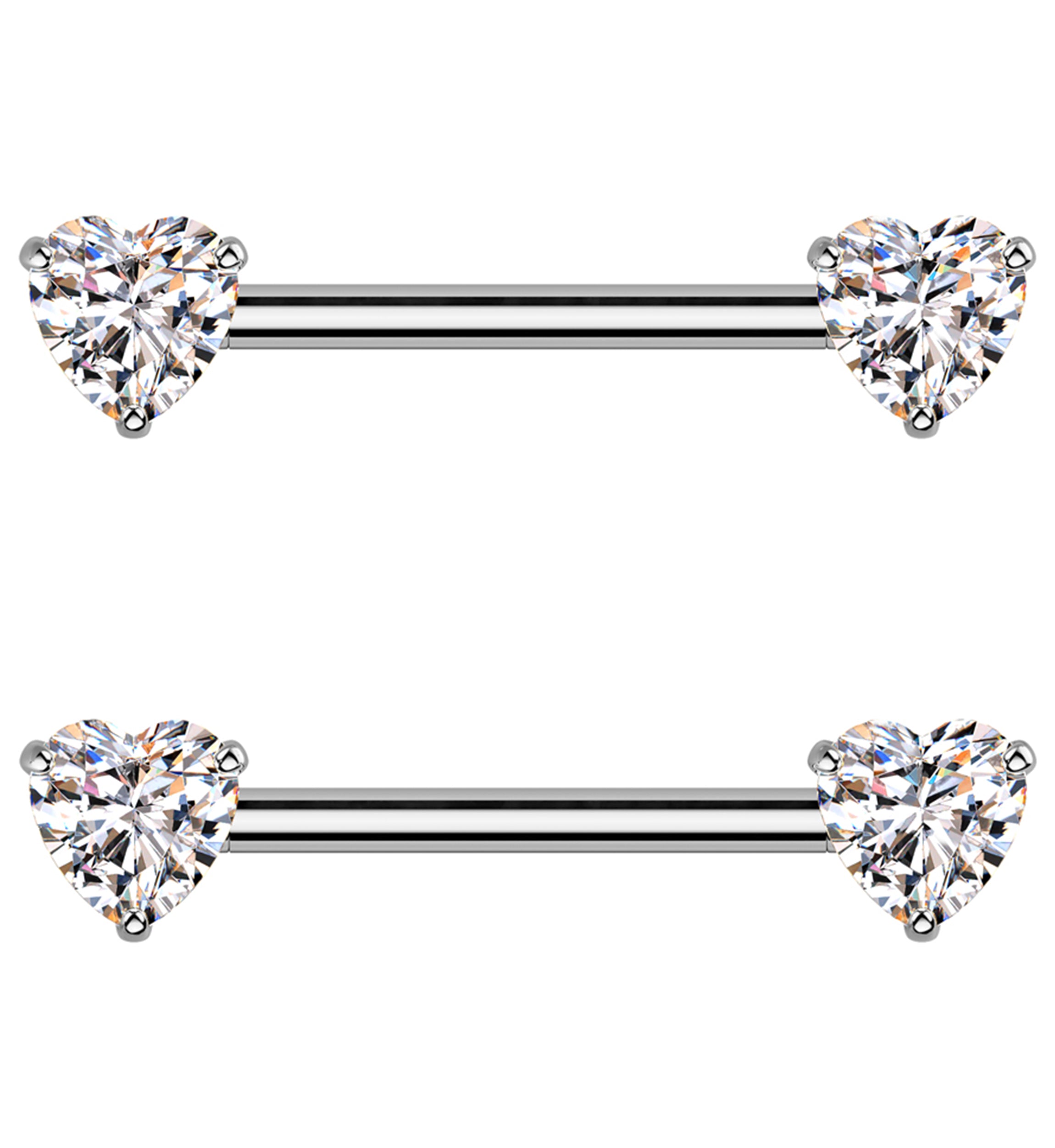 Clear Heart CZ Threadless Titanium Nipple Barbell