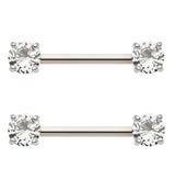 Clear Prong CZ Stainless Steel Nipple Barbell