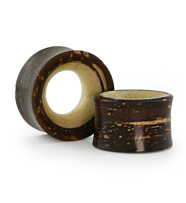 Coconut Shell Tunnel Plugs With Crocodile Wood Inlay
